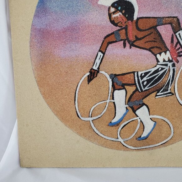Native American Hoop Dancer Sand Art Painting On Wood Particle Board unsigned - Picture 5 of 10